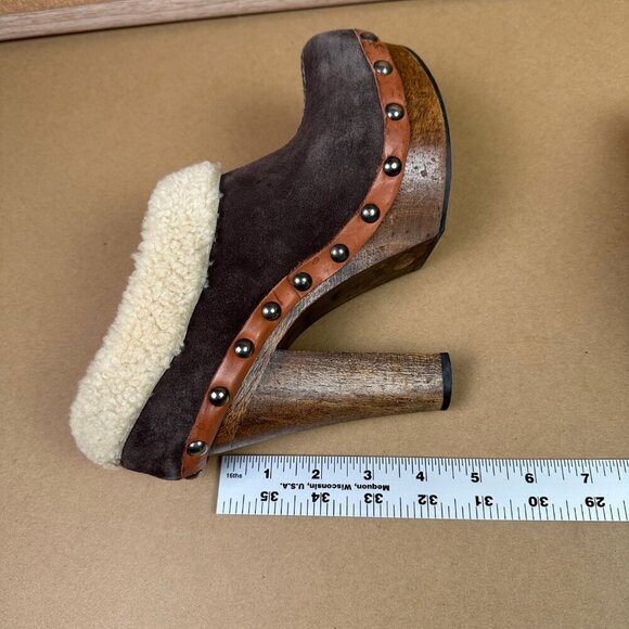 Miu Miu Winter Suede Fur Brown Cottage Studded Clog Heels EU Size 37 / US 7 - Picture 7 of 7